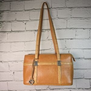 VINTAGE BRIGHTON SHOULDER BAG RUSSET BROWN LEATHER CROC TRIM FILIGREE HARDWARE